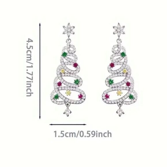 Christmas Tree Dangle Earrings Gold or Silver Tone - Picture 5 of 6